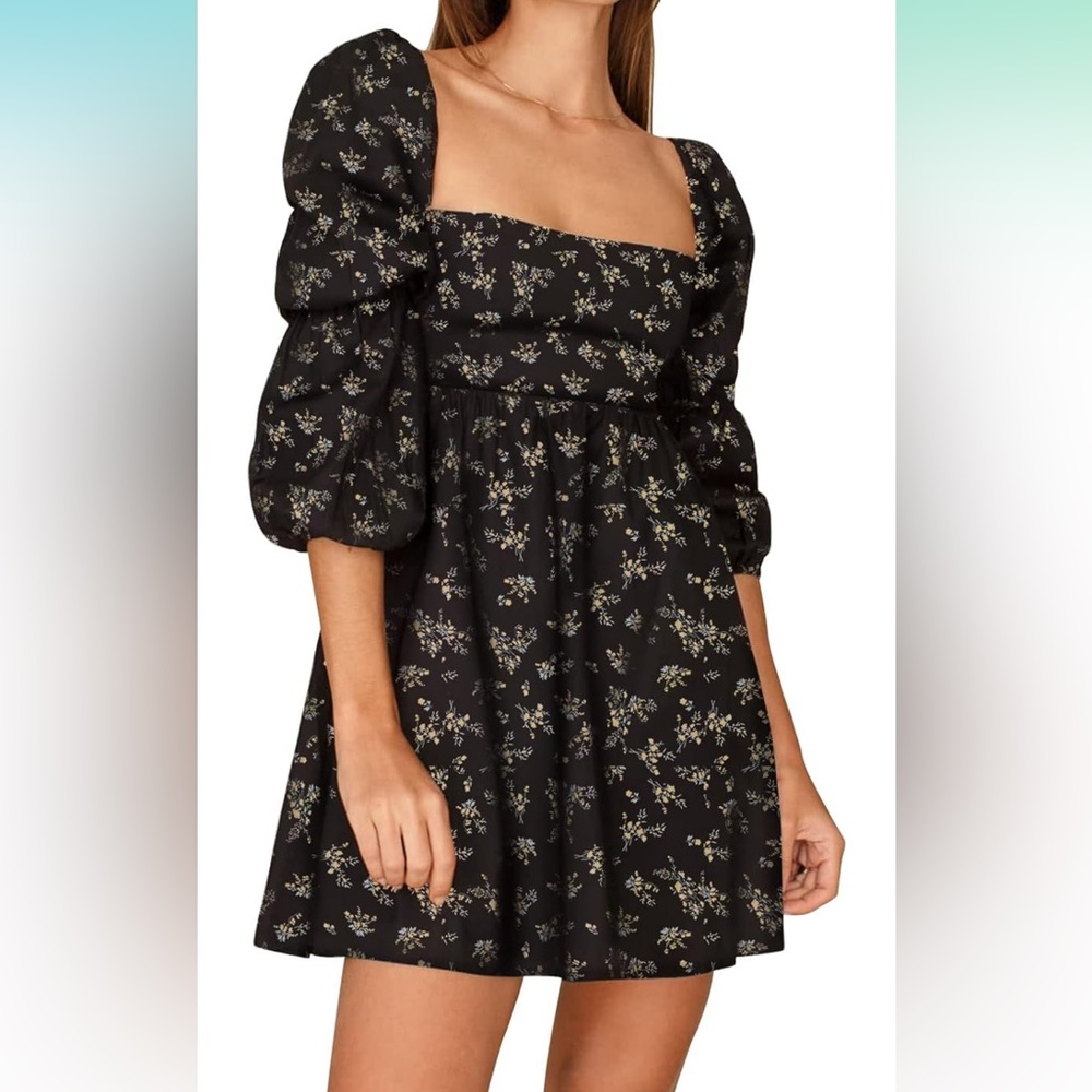 Exlura medium black yellow floral fall dress shower party